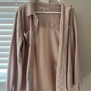 Wallflower Ribbed Velvet Button Up Top - Soft Pink
